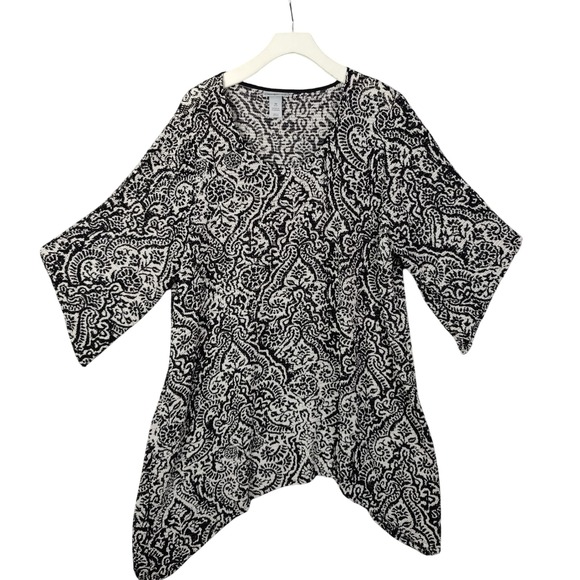 Maggie Barnes‎ X Catherines Open Knit Stretchy Tunic Top Paisley Flowy Womens 1X - Picture 1 of 9